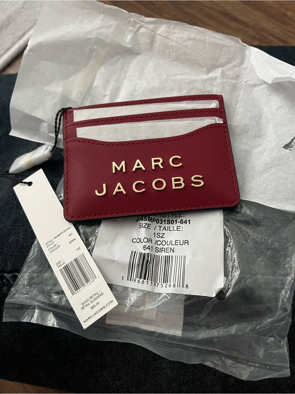 Marc Jacobs Siren Red Leather Card Holder with Gold Logo